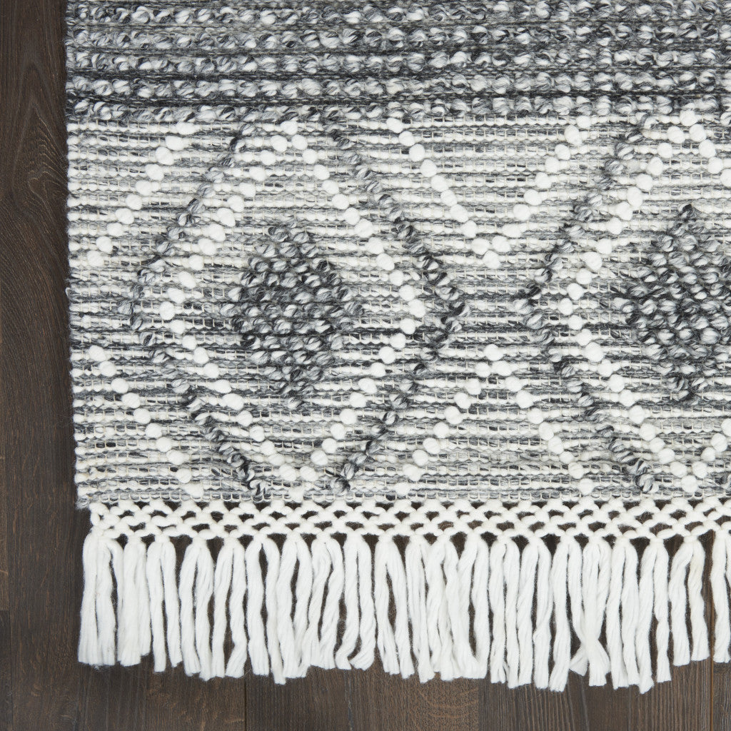 4' X 6' Gray and Ivory Geometric Hand Woven Area Rug With Fringe