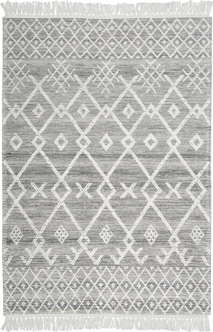 4' X 6' Gray and Ivory Geometric Hand Woven Area Rug With Fringe