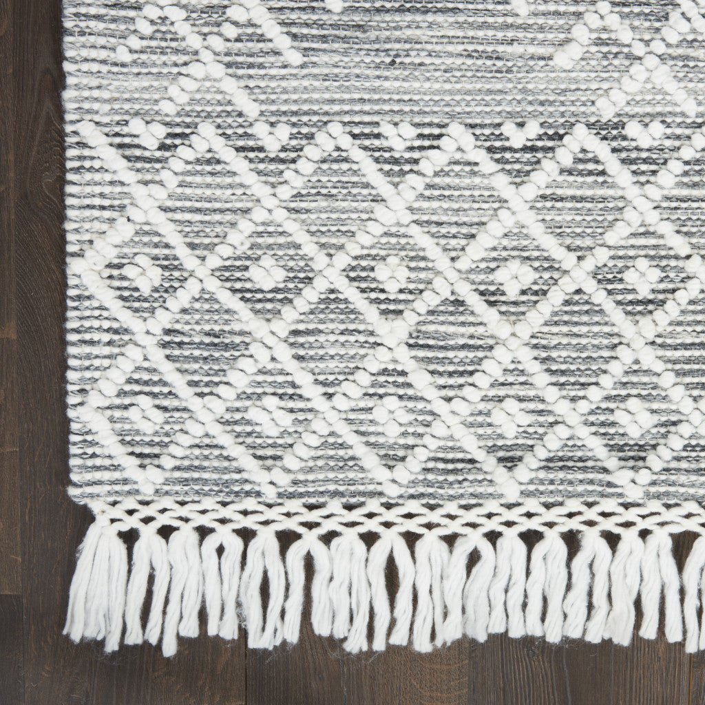 4' X 6' Gray and Ivory Geometric Hand Woven Area Rug With Fringe