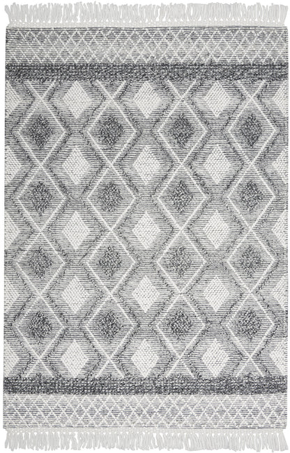 4' X 6' Gray and Ivory Geometric Hand Woven Area Rug With Fringe