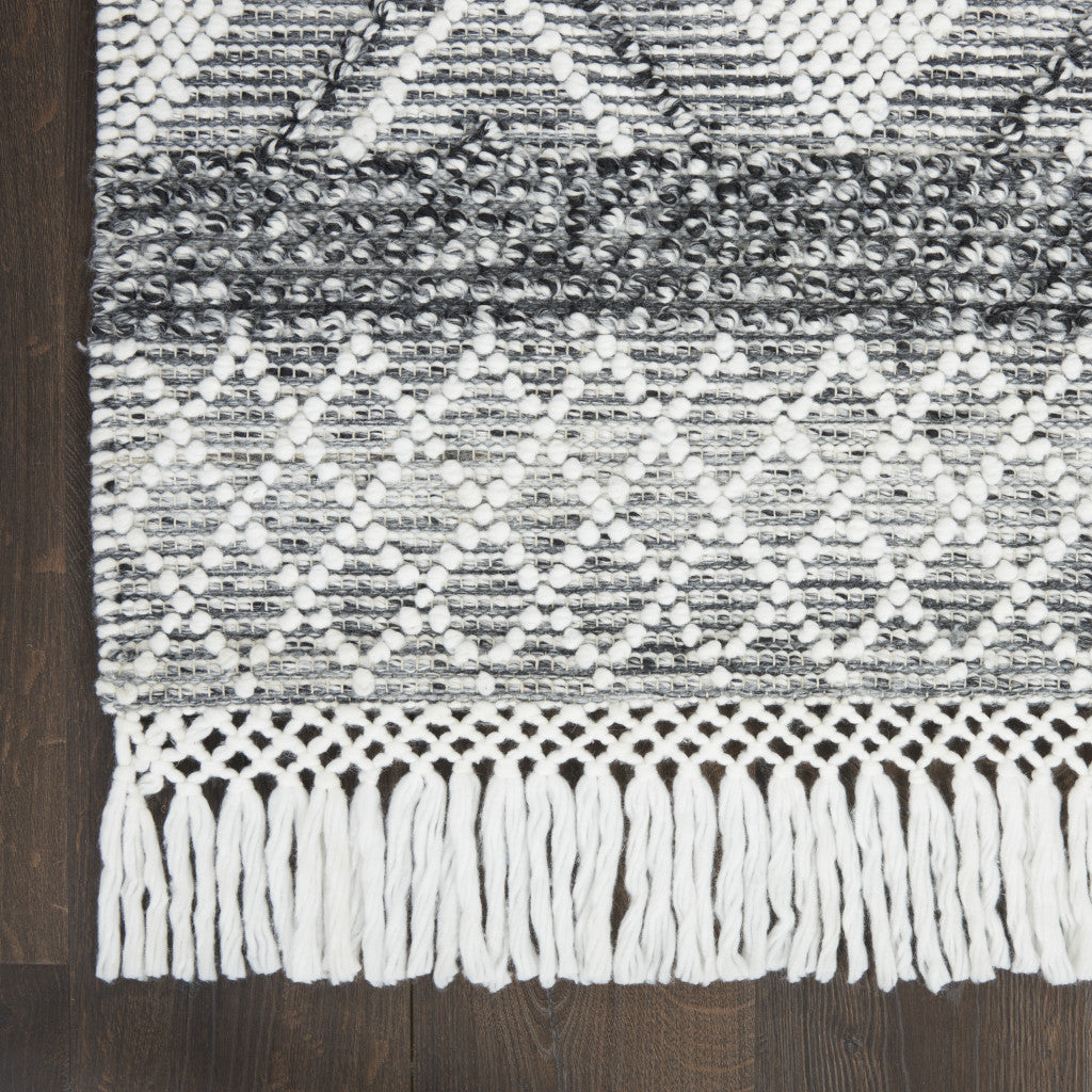 4' X 6' Gray and Ivory Geometric Hand Woven Area Rug With Fringe