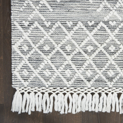 5' X 8' Gray and Ivory Geometric Hand Woven Area Rug With Fringe