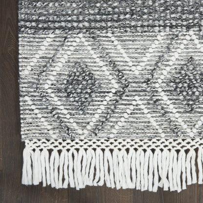 8' X 11' Gray and Ivory Geometric Hand Woven Area Rug With Fringe