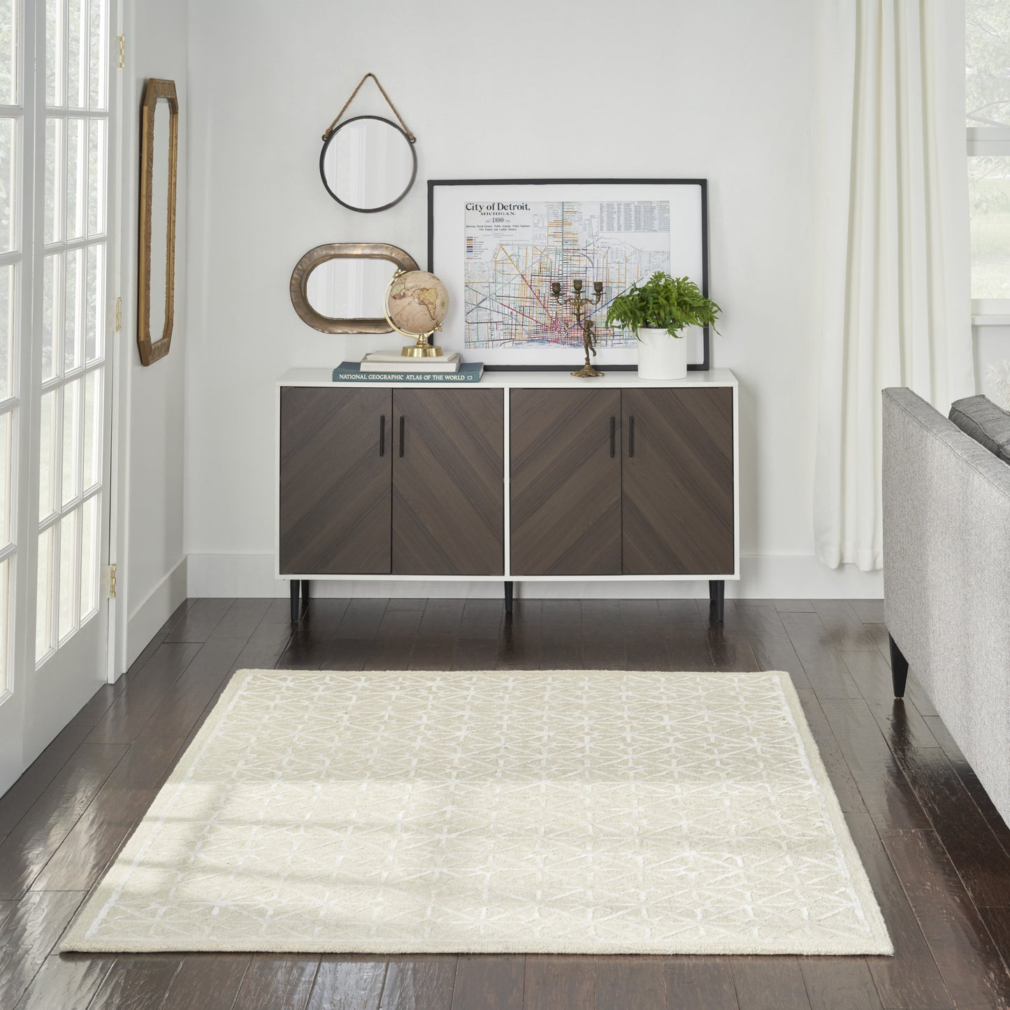 4' X 6' Ivory and Tan Geometric Hand Tufted Area Rug