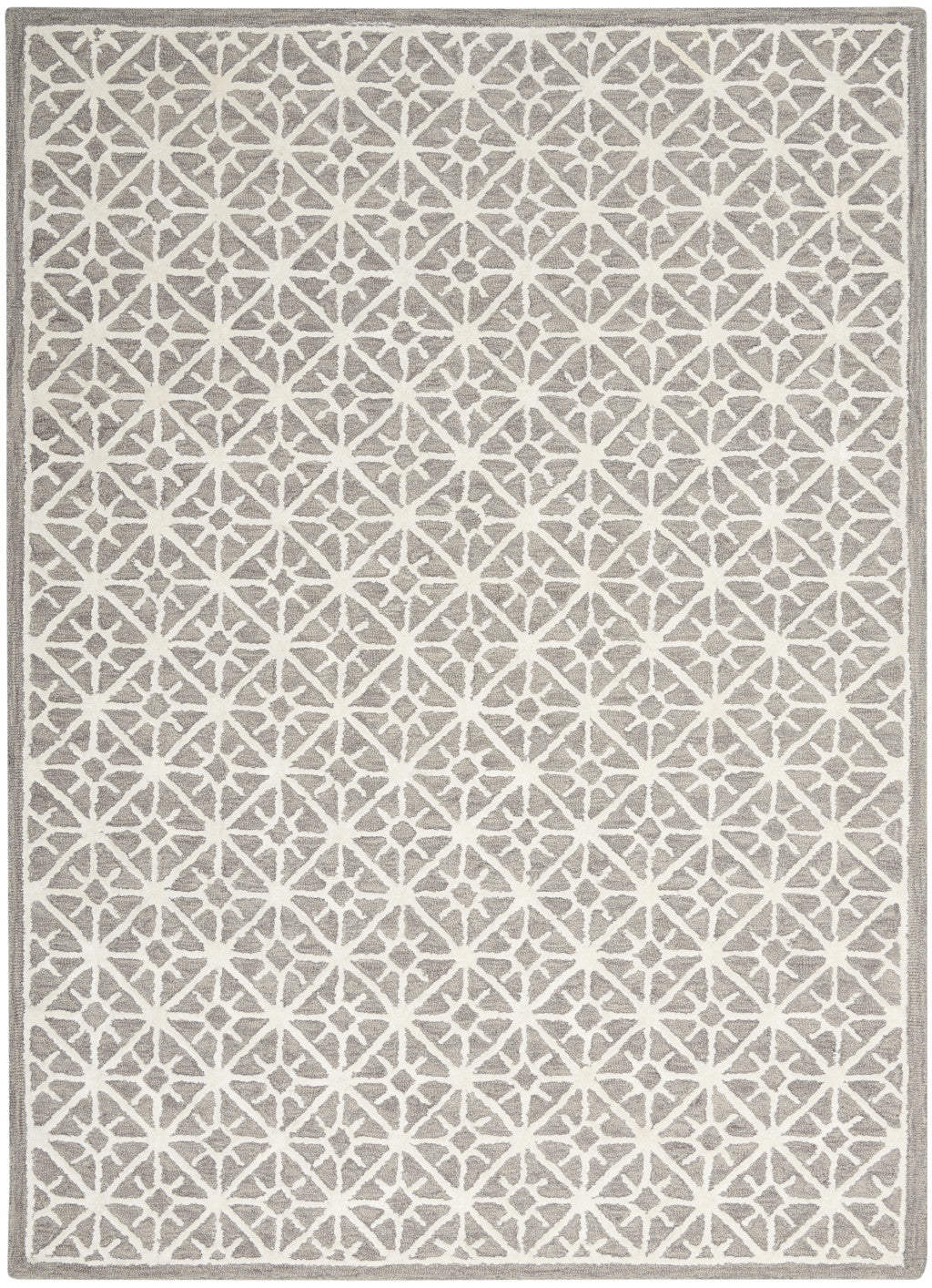 4' X 6' Gray and Ivory Geometric Hand Tufted Area Rug