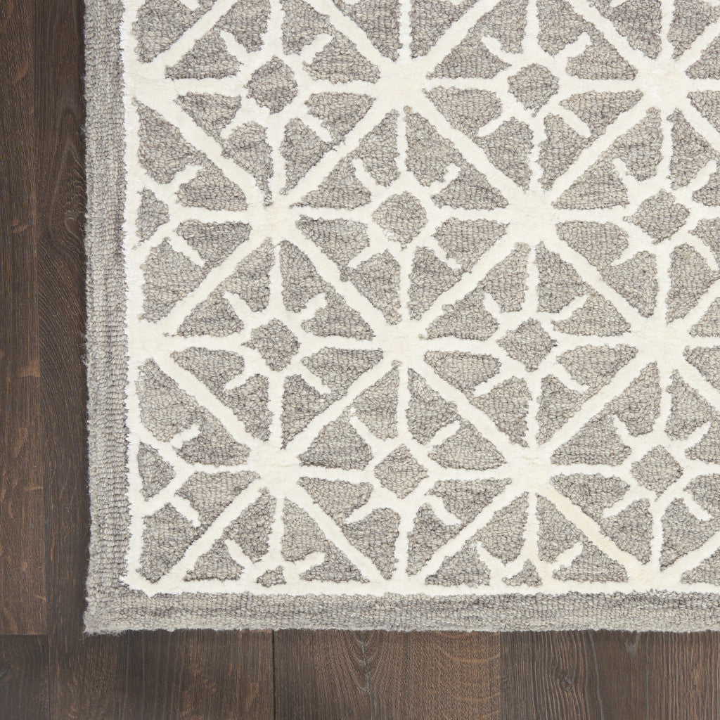 4' X 6' Gray and Ivory Geometric Hand Tufted Area Rug