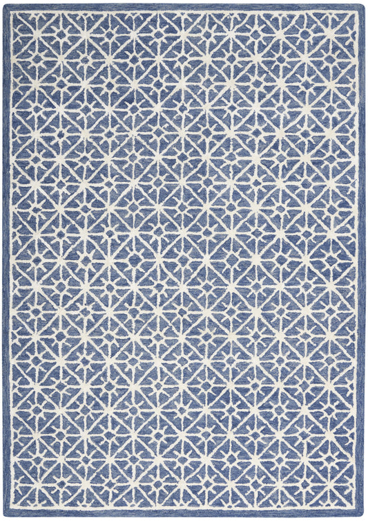 4' X 6' Blue and Off White Geometric Hand Tufted Area Rug