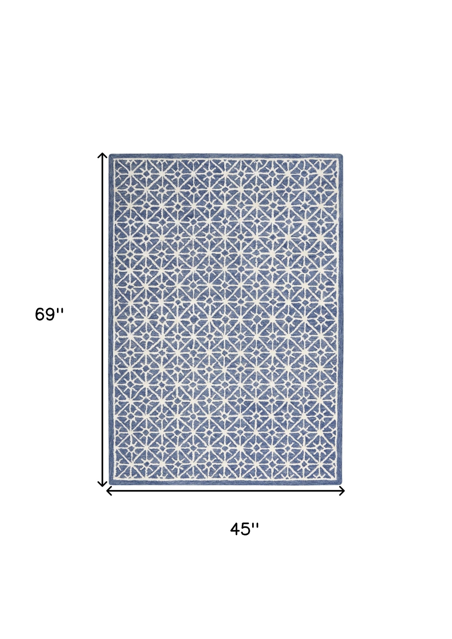 4' X 6' Blue and Off White Geometric Hand Tufted Area Rug