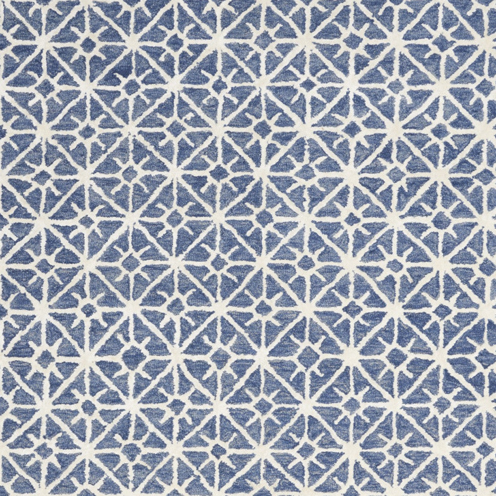 4' X 6' Blue and Off White Geometric Hand Tufted Area Rug