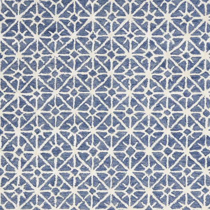 4' X 6' Blue and Off White Geometric Hand Tufted Area Rug