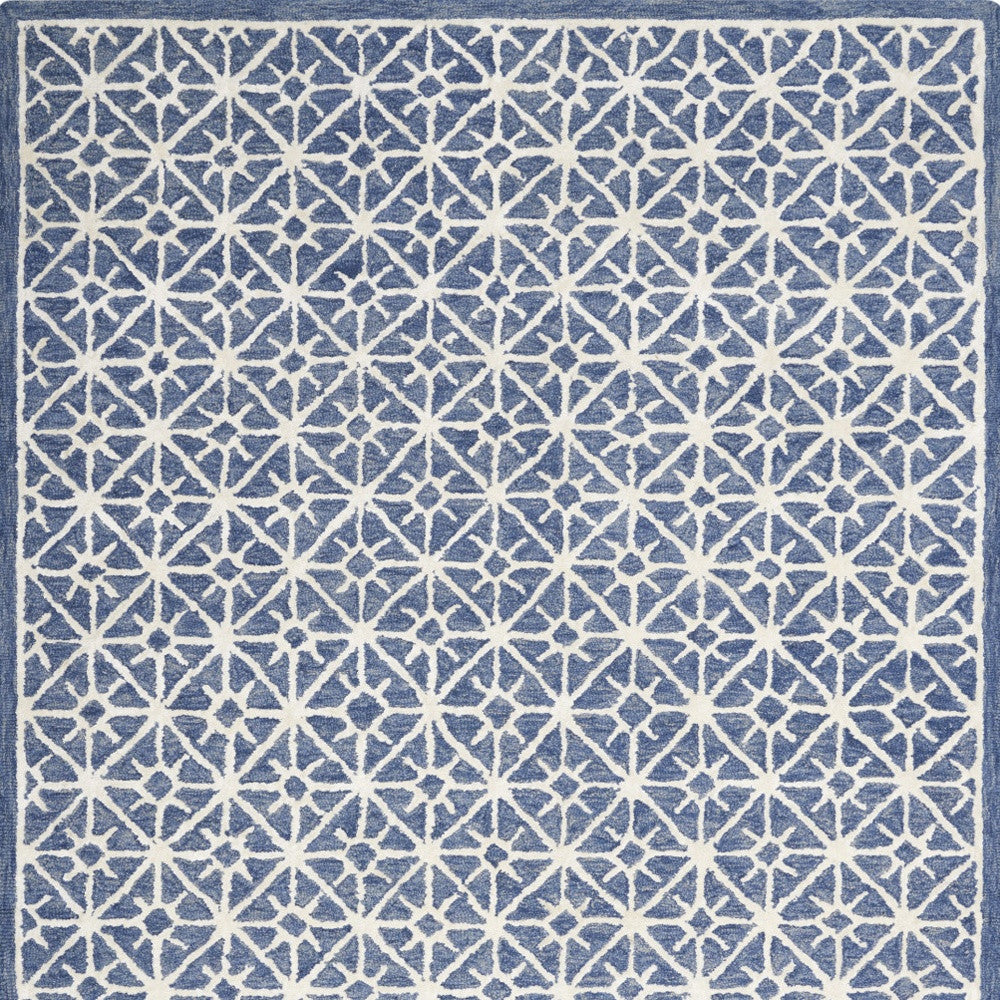 4' X 6' Blue and Off White Geometric Hand Tufted Area Rug