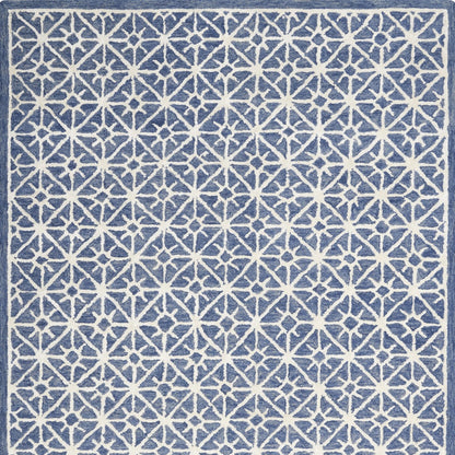 4' X 6' Blue and Off White Geometric Hand Tufted Area Rug