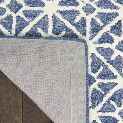 4' X 6' Blue and Off White Geometric Hand Tufted Area Rug