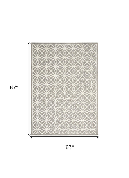 5' X 7' Gray and Ivory Geometric Hand Tufted Area Rug