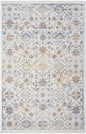 3' X 5' Ivory and Gray Oriental Power Loom Distressed Area Rug With Fringe