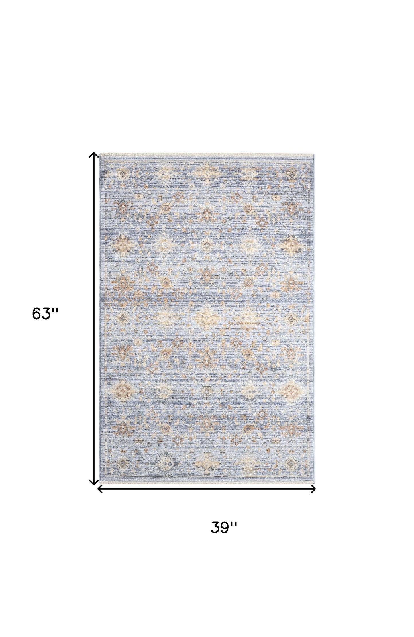 3' X 5' Blue and Ivory Oriental Power Loom Distressed Area Rug With Fringe