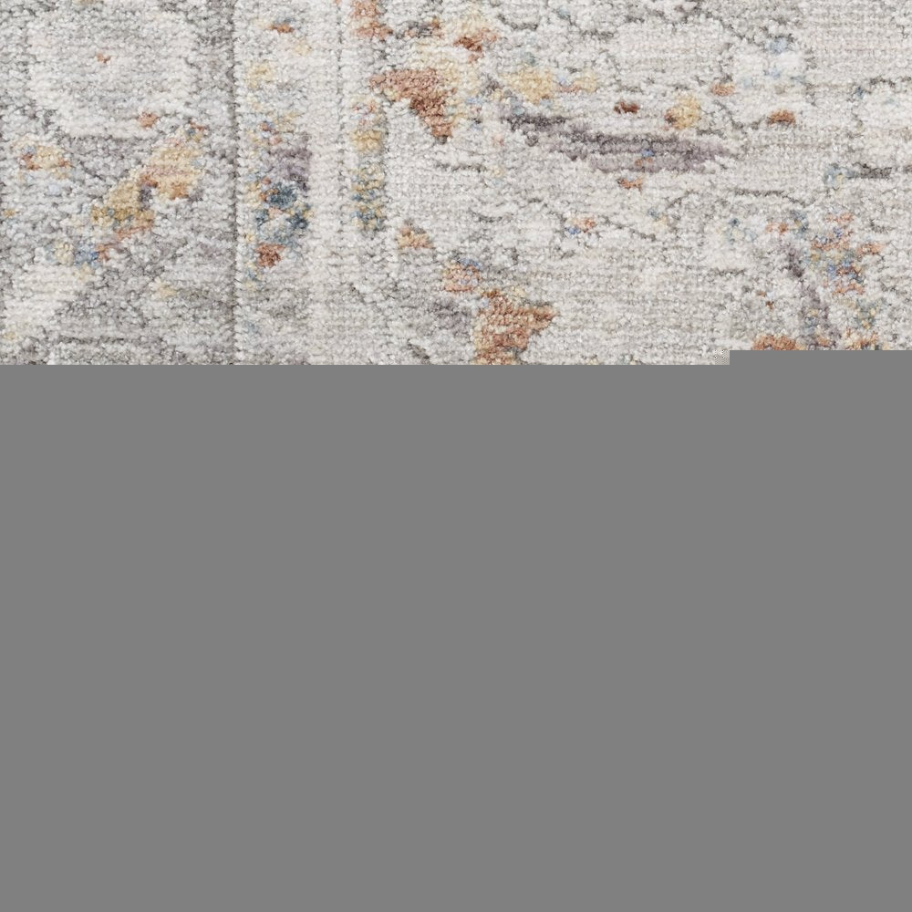 8' X 10' Ivory and Blue Oriental Power Loom Distressed Area Rug With Fringe