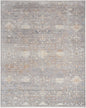 8' X 10' Ivory Blue and Gray Oriental Power Loom Distressed Area Rug With Fringe