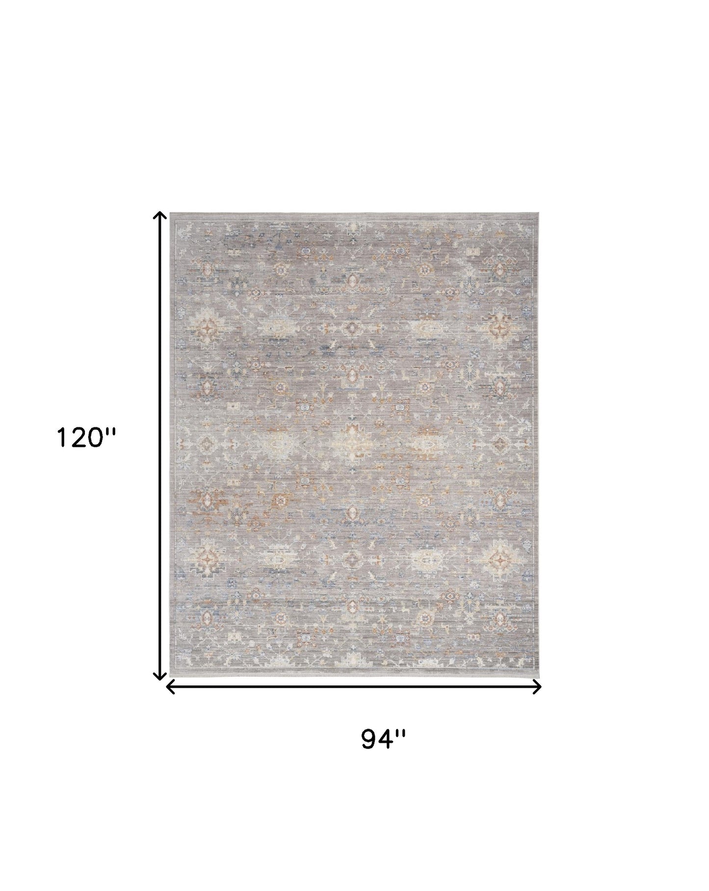 8' X 10' Ivory Blue and Gray Oriental Power Loom Distressed Area Rug With Fringe