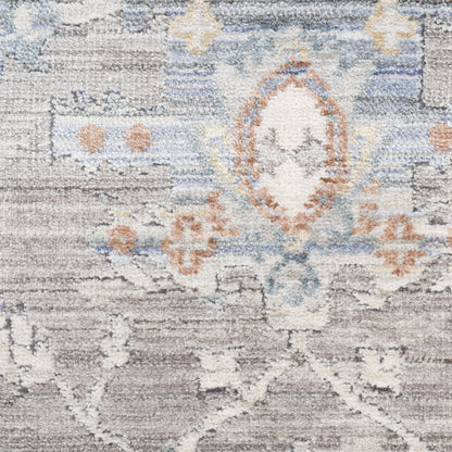 8' X 10' Ivory Blue and Gray Oriental Power Loom Distressed Area Rug With Fringe