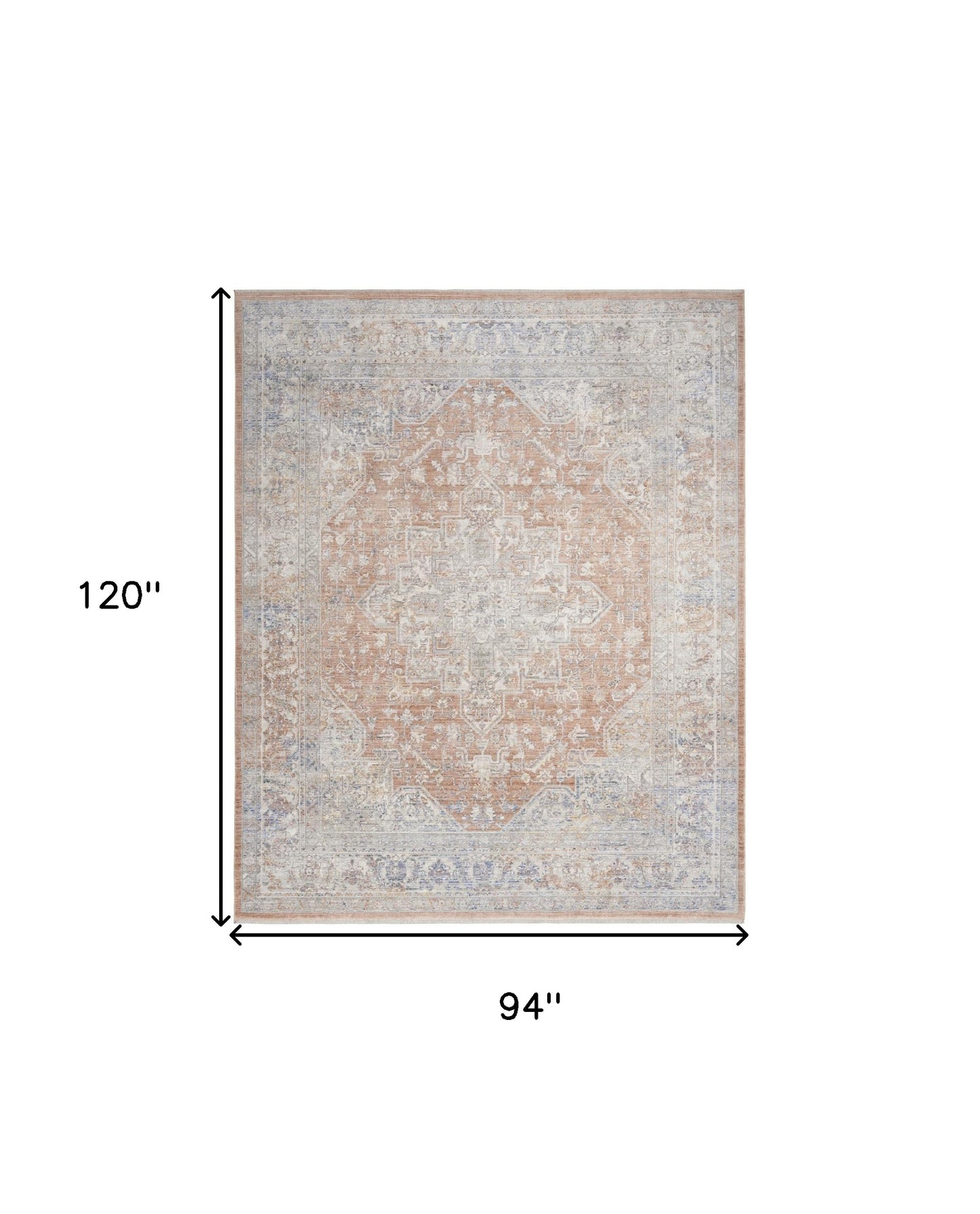 8' X 10' Brown and Blue Oriental Power Loom Distressed Area Rug With Fringe