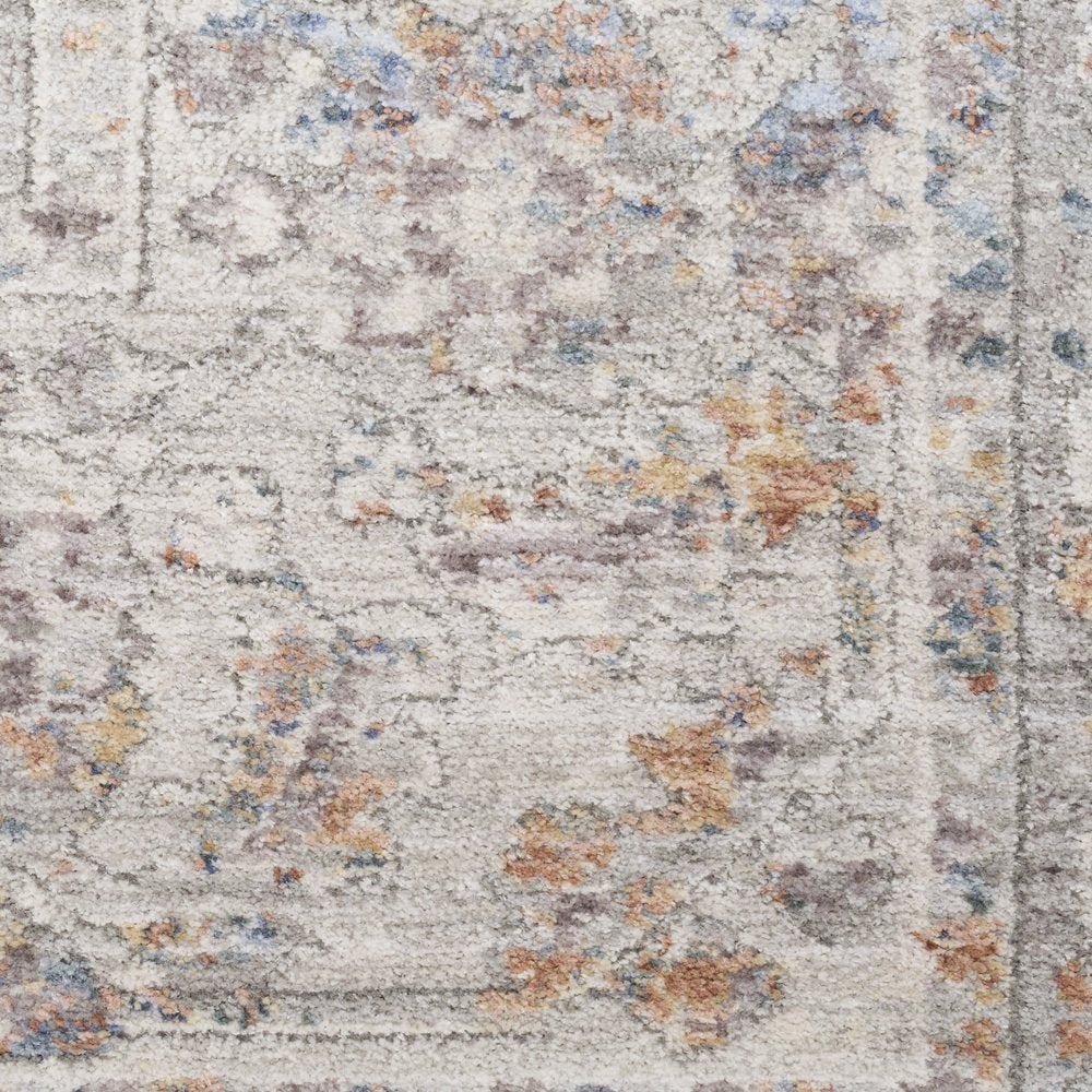 8' X 10' Brown and Blue Oriental Power Loom Distressed Area Rug With Fringe