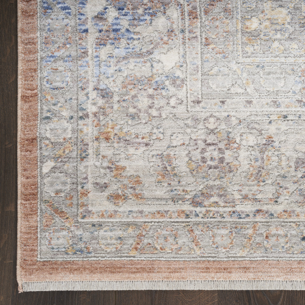 8' X 10' Brown and Blue Oriental Power Loom Distressed Area Rug With Fringe