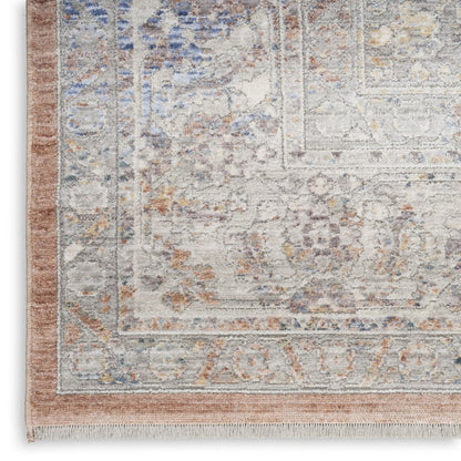 8' X 10' Brown and Blue Oriental Power Loom Distressed Area Rug With Fringe