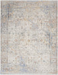 8' X 10' Ivory Blue and Orange Oriental Power Loom Distressed Area Rug With Fringe