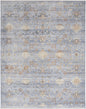 8' X 10' Blue and Ivory Oriental Power Loom Distressed Area Rug With Fringe