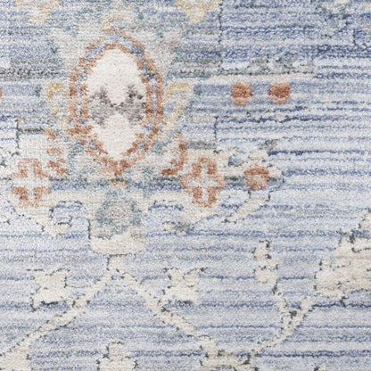 8' X 10' Blue and Ivory Oriental Power Loom Distressed Area Rug With Fringe