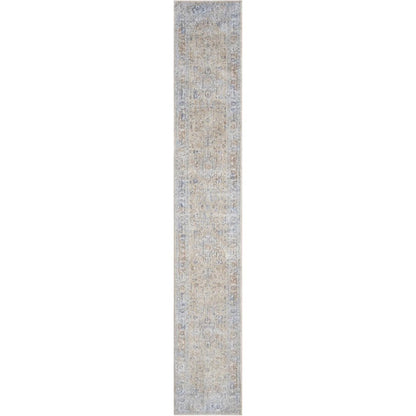 8' Gray and Gold Oriental Power Loom Distressed Runner Rug With Fringe