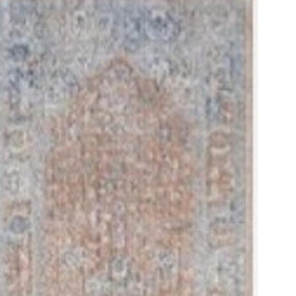 8' Brown and Blue Oriental Power Loom Distressed Runner Rug With Fringe