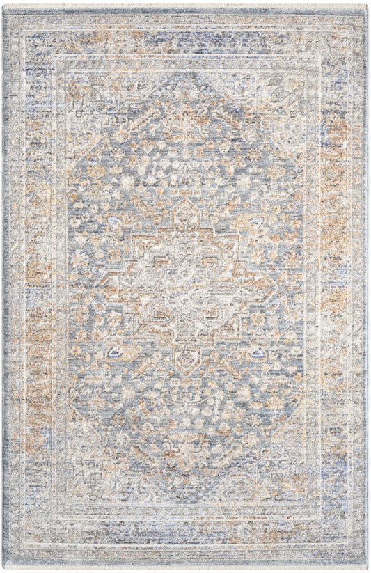 3' X 5' Ivory and Blue Oriental Power Loom Distressed Area Rug