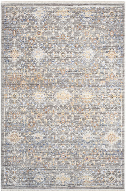 3' X 5' Ivory Blue and Gray Oriental Power Loom Distressed Area Rug