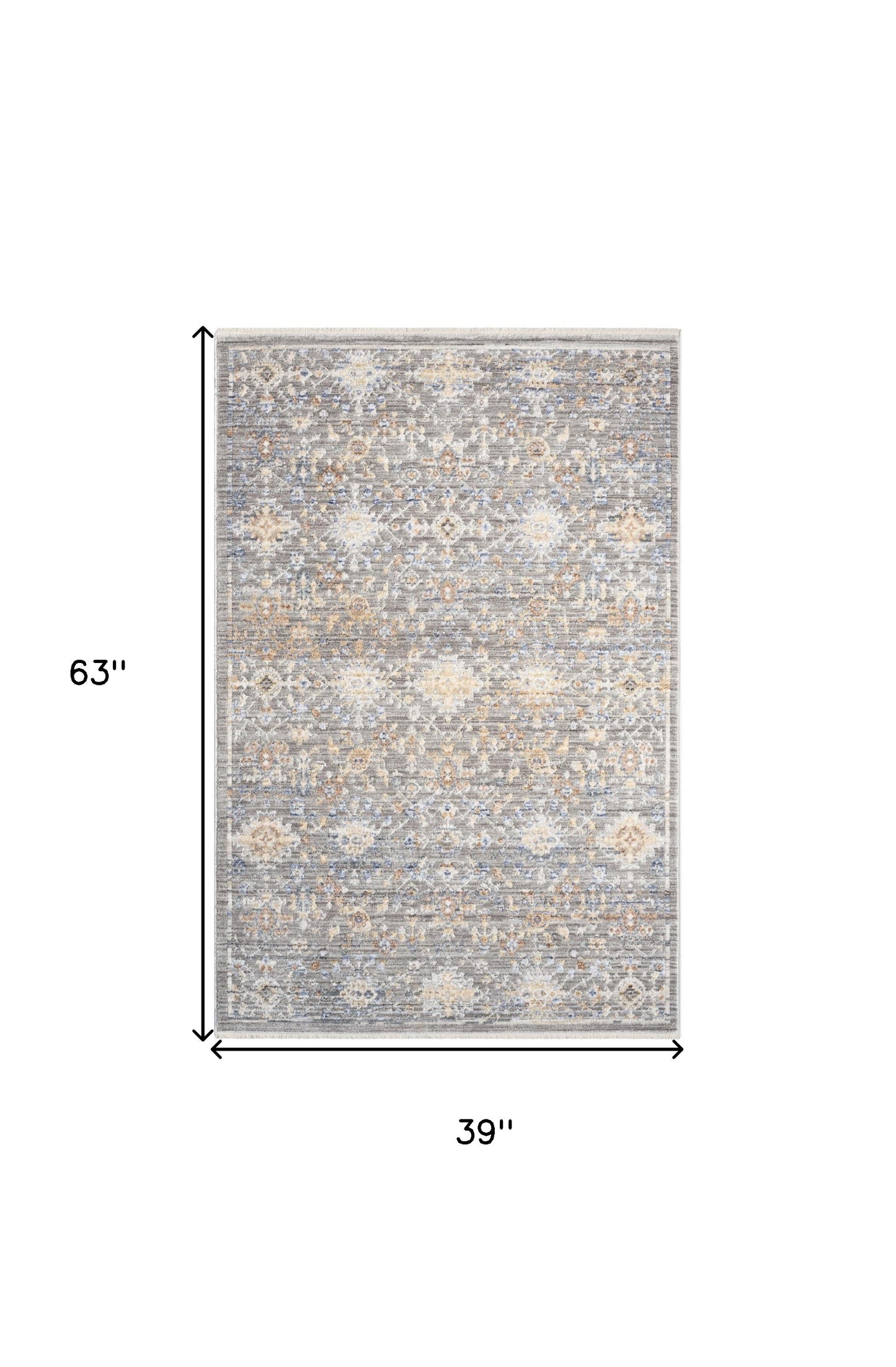 3' X 5' Ivory Blue and Gray Oriental Power Loom Distressed Area Rug