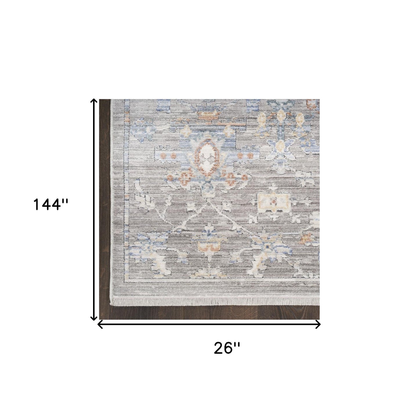 12' Ivory Blue and Gray Oriental Power Loom Distressed Runner Rug