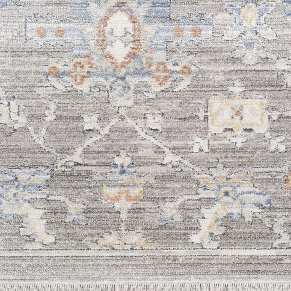 12' Ivory Blue and Gray Oriental Power Loom Distressed Runner Rug