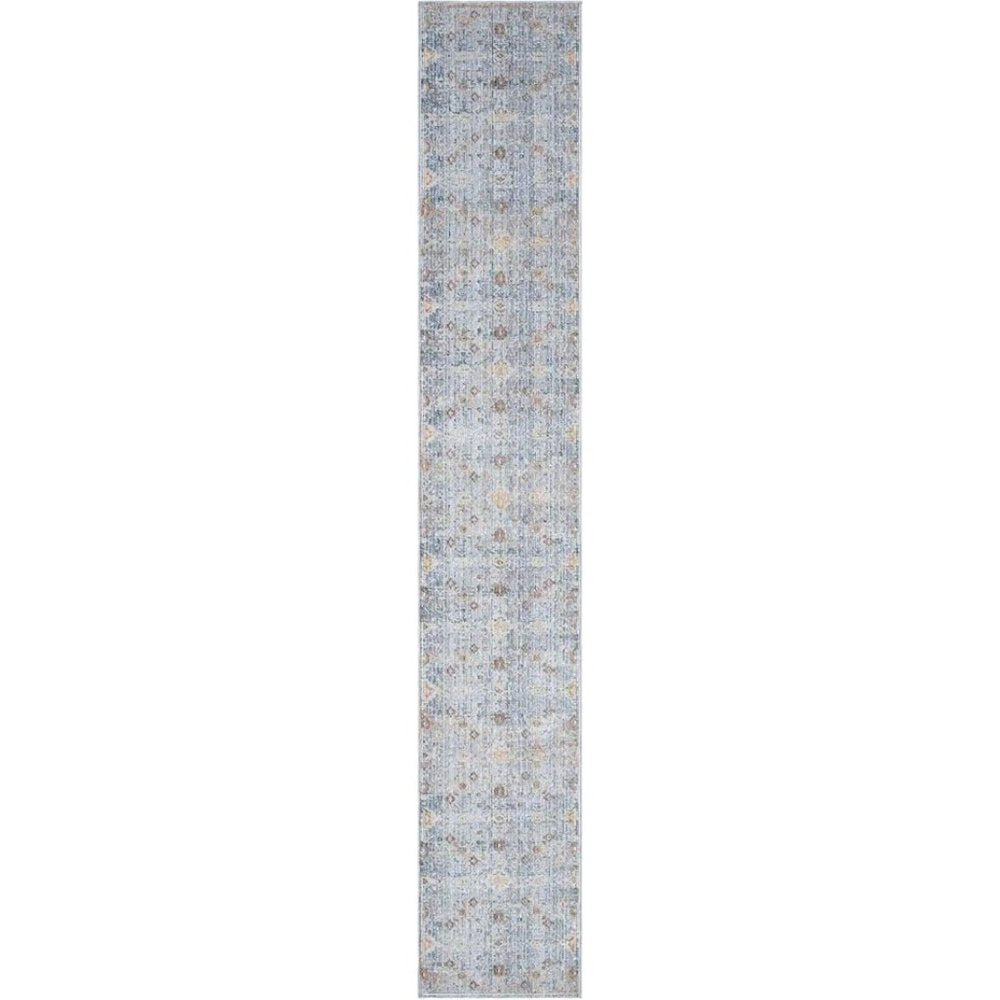 12' Blue and Ivory Oriental Power Loom Distressed Runner Rug
