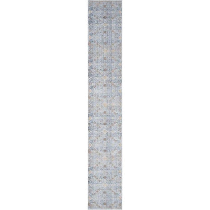 12' Blue and Ivory Oriental Power Loom Distressed Runner Rug