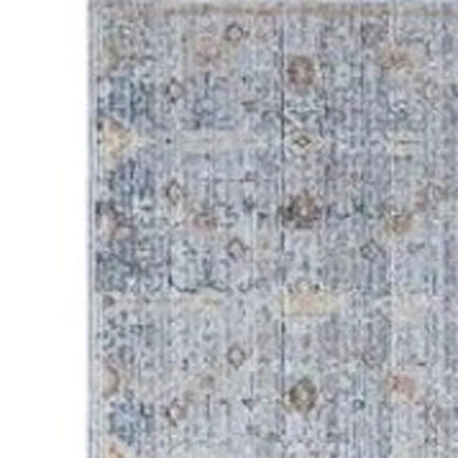 12' Blue and Ivory Oriental Power Loom Distressed Runner Rug