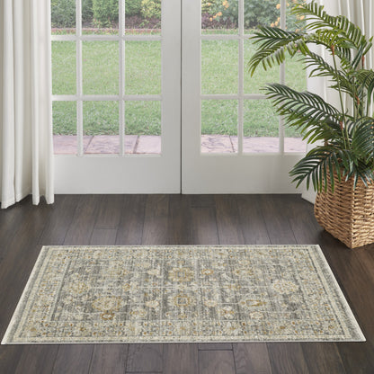 3' X 5' Beige Ivory and Gray Oriental Power Loom Distressed Area Rug With Fringe