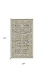 3' X 5' Beige Ivory and Gray Oriental Power Loom Distressed Area Rug With Fringe