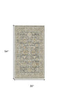 3' X 5' Beige Ivory and Gray Oriental Power Loom Distressed Area Rug With Fringe