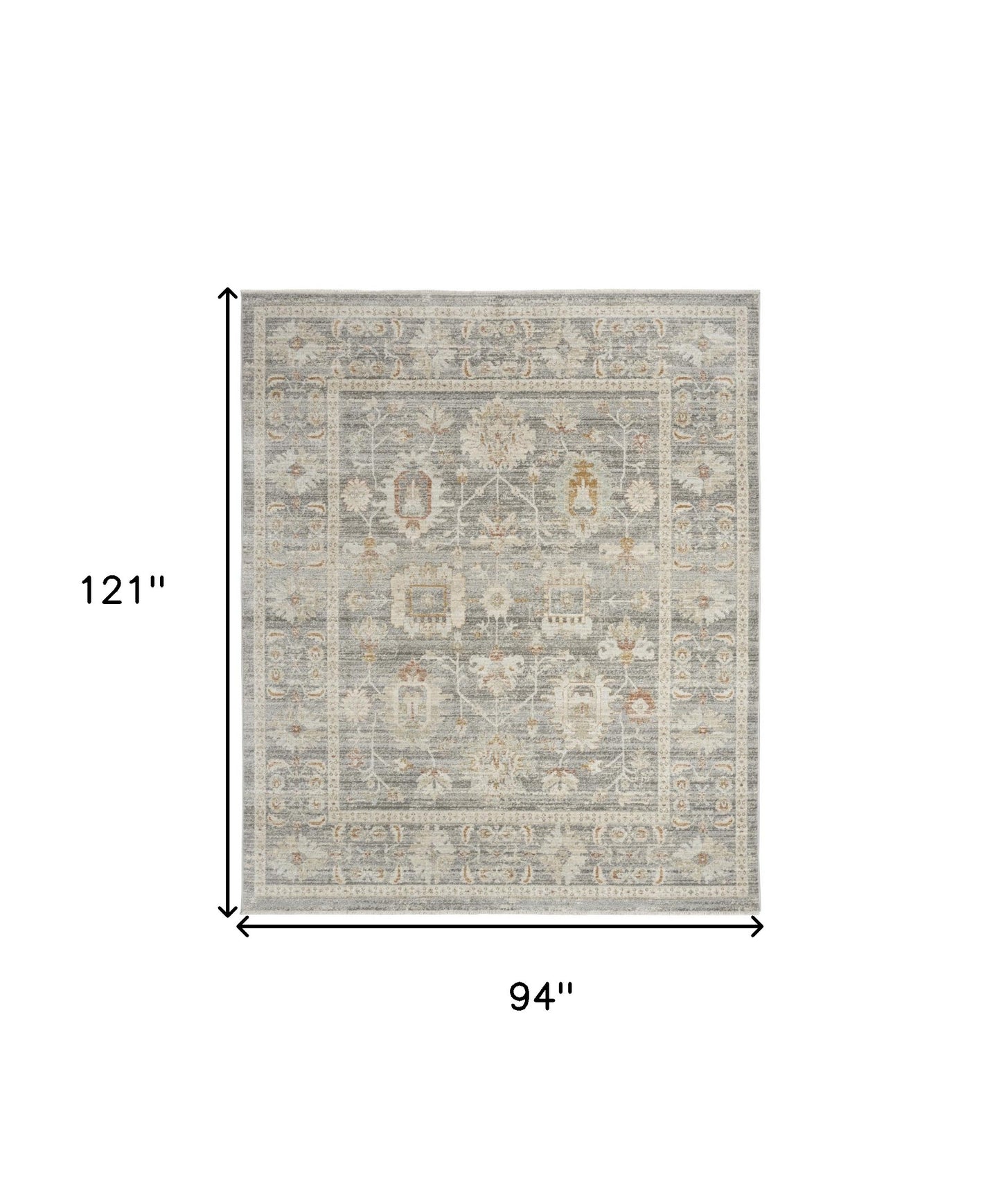 8' X 10' Beige Ivory and Gray Oriental Power Loom Distressed Area Rug With Fringe