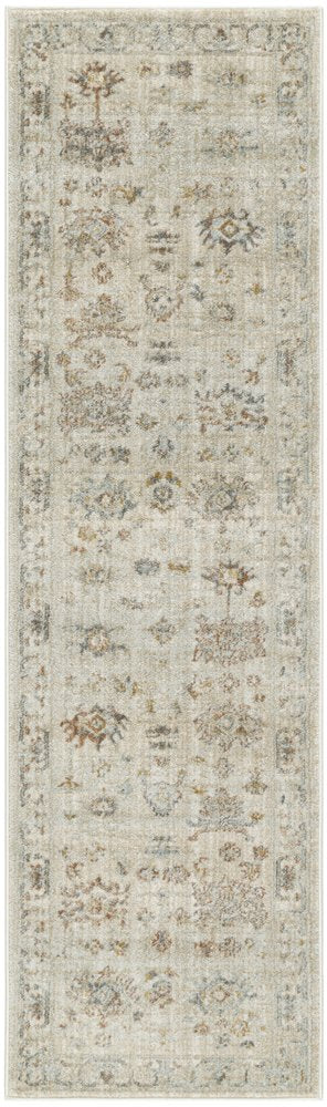 8' Beige and Brown Oriental Power Loom Distressed Runner Rug With Fringe