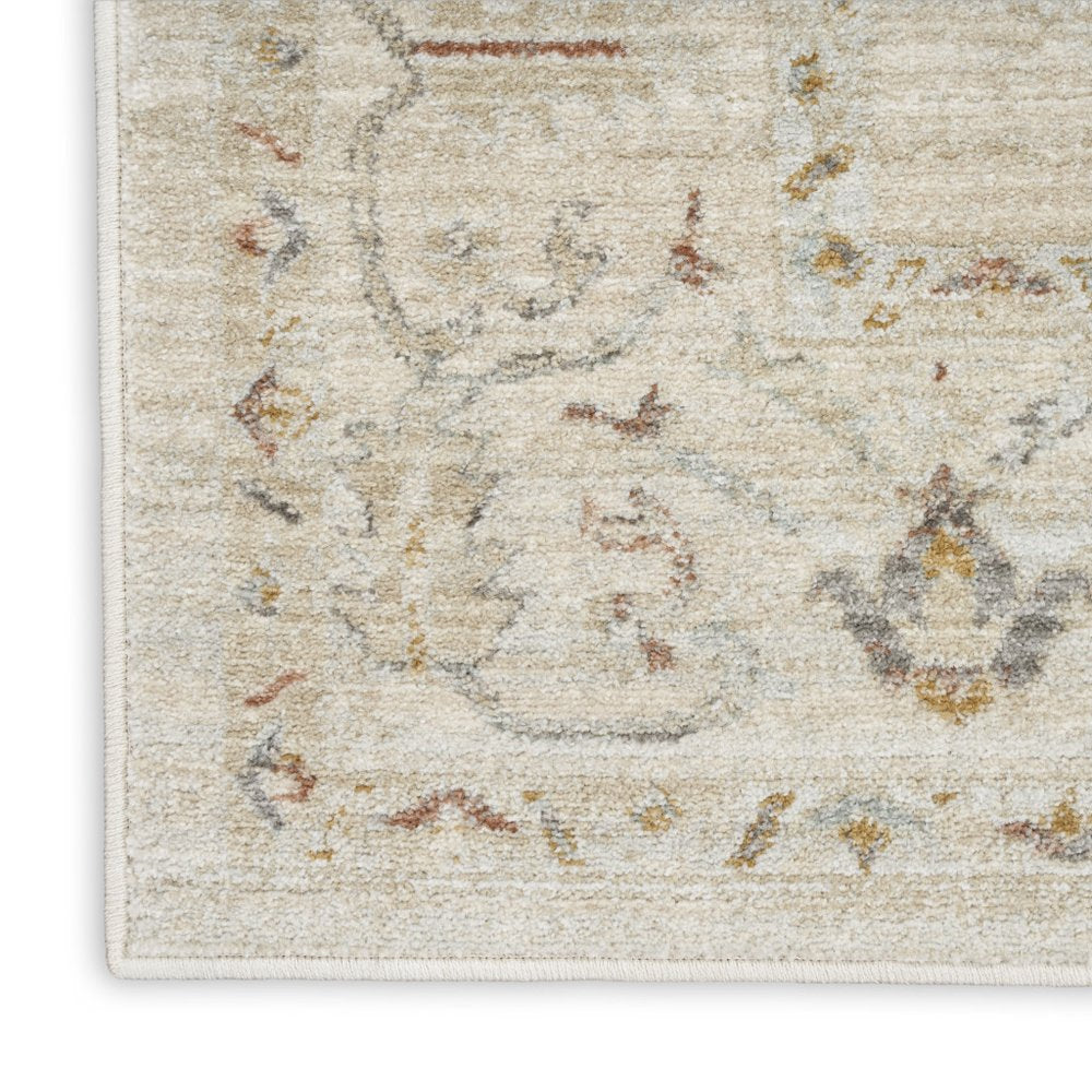8' Beige and Brown Oriental Power Loom Distressed Runner Rug With Fringe