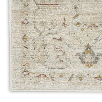 8' Beige and Brown Oriental Power Loom Distressed Runner Rug With Fringe