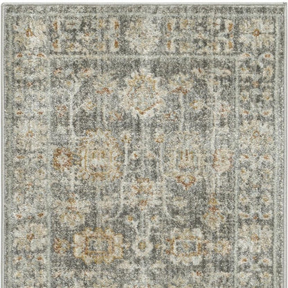 8' Beige Ivory and Gray Oriental Power Loom Distressed Runner Rug With Fringe