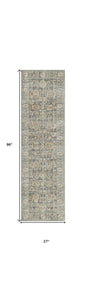 8' Beige Ivory and Gray Oriental Power Loom Distressed Runner Rug With Fringe